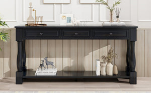 English Elm Trexm Distressed Entryway Console Table Three Drawers Open Shelf Mediterranean Wood Espresso N715P372052B