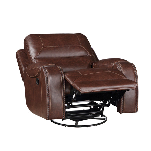 English Elm Steve Silver - Keily 3-Piece Manual Reclining Living Room Set in Dark Brown Faux Leather with USB Console and Swivel Recliner B081S00272