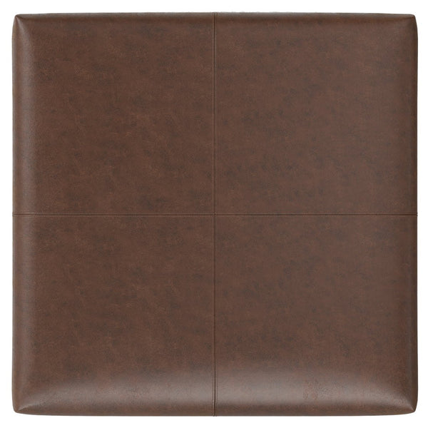 English Elm Gabbie Square Storage Ottoman Coffee Table - Chic Distressed Chestnut Leather, Versatile & Durable Design B136P252674