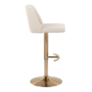 English Elm Toriano Adjustable Barstools Set Of 2 - Cream Fabric & Gold Metal, 360-Degree Swivel For Style & Comfort B202S01035-GIGA