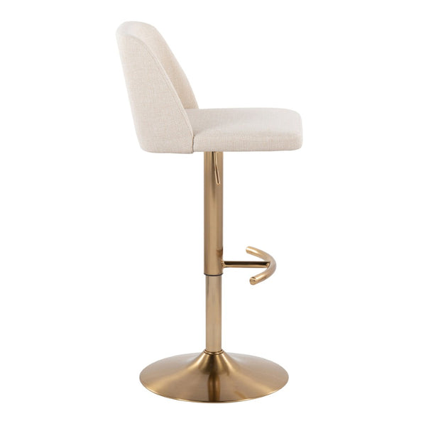 English Elm Toriano Adjustable Barstools Set Of 2 - Cream Fabric & Gold Metal, 360-Degree Swivel For Style & Comfort B202S01035-GIGA
