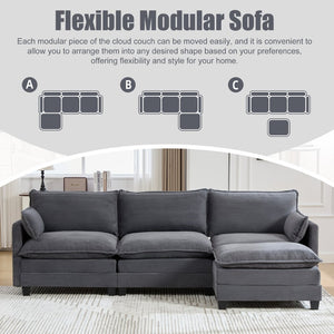English Elm United We Win Modular Corduroy Sectional with Ottoman Low Profile Living Room Couch Gray W1568S00255