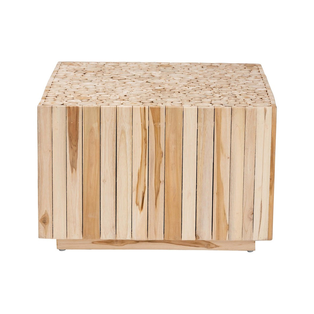 English Elm Bohemian Handcrafted Teak Round Coffee Table with Stacked Log Base for Living Rooms B2750P467758