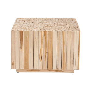 English Elm Bohemian Handcrafted Teak Round Coffee Table with Stacked Log Base for Living Rooms B2750P467758