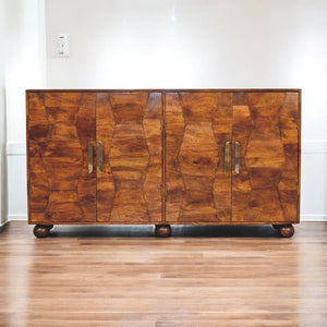 English Elm Solid Wood Wavecrest Chestnut Cabinet - Handcrafted Mango Wood With Wave Doors & 4 Spacious Shelves B182P279294-GIGA