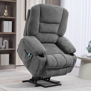 English Elm HOMCOM Power Lift Recliner Chair with Heat & 8-Mode Vibration Massage, Remote, Cup Holders Charcoal grey W2225P200400