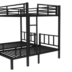 English Elm Twin Metal Triple Bunk Bed With Safety Guardrails - Space-Saving, Noise-Reducing Design In Black W1580S00146-GIGA