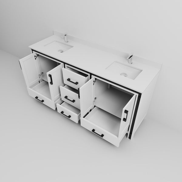 English Elm White Double Bath Vanity With Quartz Top, Chrome Faucet, Ample Storage & Soft-Close Features B2731P260631-GIGA