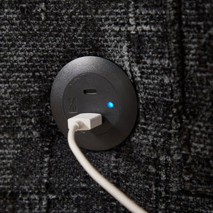 English Elm Modern chenille 2-seater sofa with LED lighting, USB charging, storage pocket, sturdy wood legs Black W395P318548