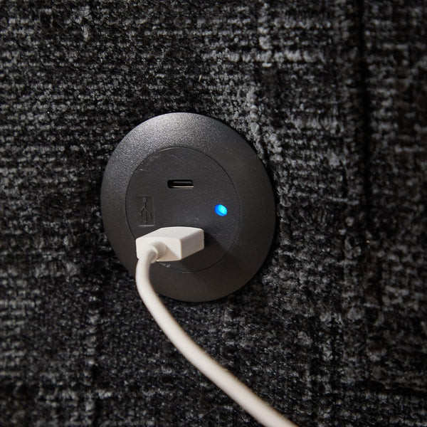 English Elm Modern chenille 2-seater sofa with LED lighting, USB charging, storage pocket, sturdy wood legs Black W395P318548