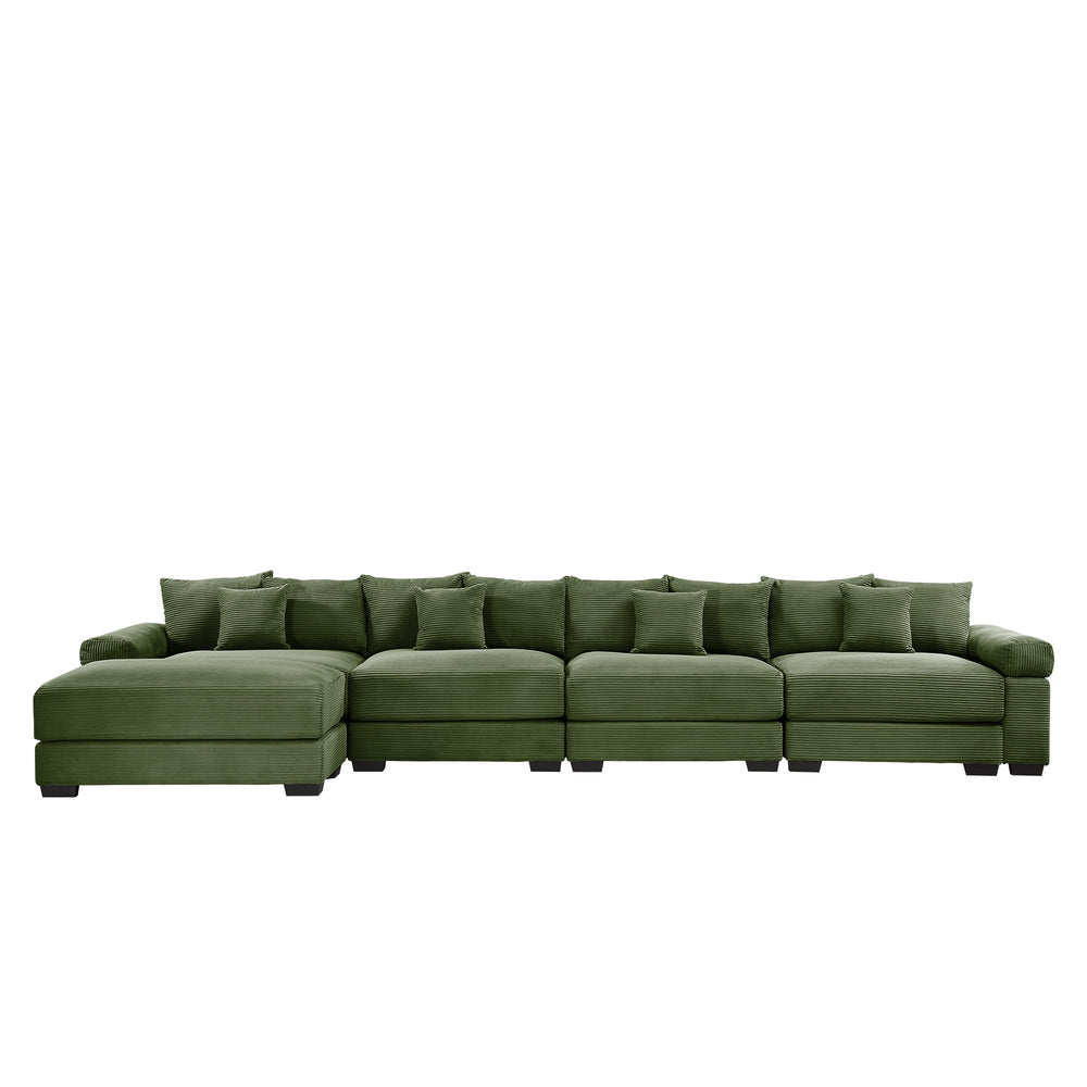 English Elm 170"Oversized Cloud Modular L-Shape Sectional Couch - Plush Corduroy, Ergonomic, 12 Pillows, Green W714S01336