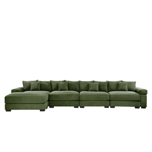 English Elm 170"Oversized Cloud Modular L-Shape Sectional Couch - Plush Corduroy, Ergonomic, 12 Pillows, Green W714S01336