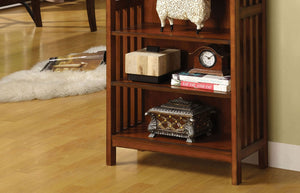 English Elm Transitional Oak Media Shelf with Lattice Molding, Solid Wood Five Open Shelves 23"W x 42.5"H B2741P342788