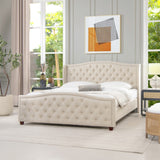 English Elm Fontana Wingback Upholstered Platform Bed Frame, King, Sky Neutral Beige Polyester