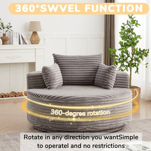 English Elm 55''l 55'l Chenille Swivel Lounge Chair Plush Foam Fill 360 Rotation Modern Living Room W834S00610