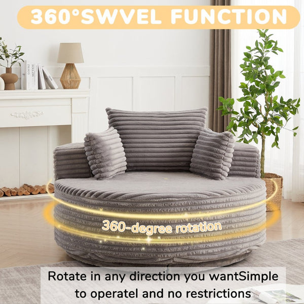 English Elm 55''l 55'l Chenille Swivel Lounge Chair Plush Foam Fill 360 Rotation Modern Living Room W834S00610