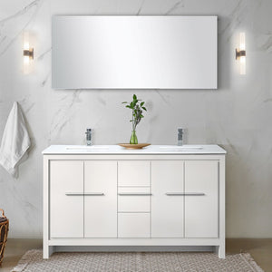 English Elm White Double Bath Vanity With White Quartz Top, Chrome Faucet, Soft-Close Cabinets & Drawers B2731P259469-GIGA