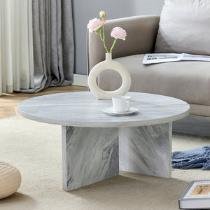English Elm A White Round MDF Coffee Table with Nordic Minimalism, 31.5" Diameter, Durable Scratch-Resistant Surface W3226P278924