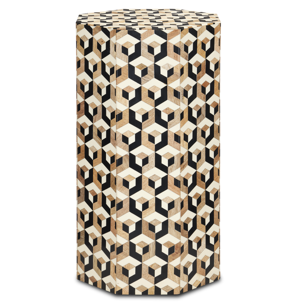 Geo Accent Table - Handmade Mango Wood & Bone Hexagonal Table with Multi-Colored Design for Style