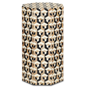 Geo Accent Table - Handmade Mango Wood & Bone Hexagonal Table with Multi-Colored Design for Style