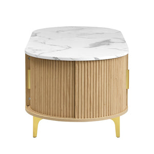 English Elm Modern Mid-century Coffee Table Tambour Doors Open Shelves Warm Wood Living Room Gold,Natural,White N770P333549N