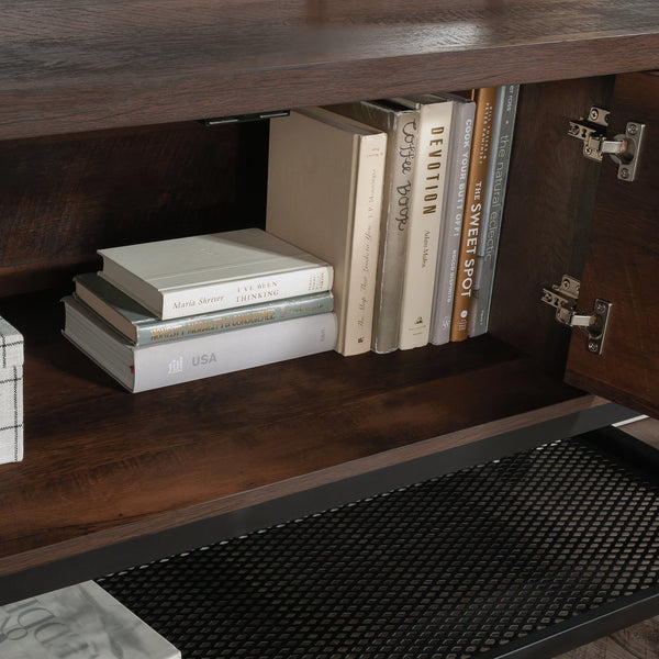 English Elm Credenza, Contemporary Brown Finish With Hidden Storage & File Drawers For Modern Living Spaces B356P367814