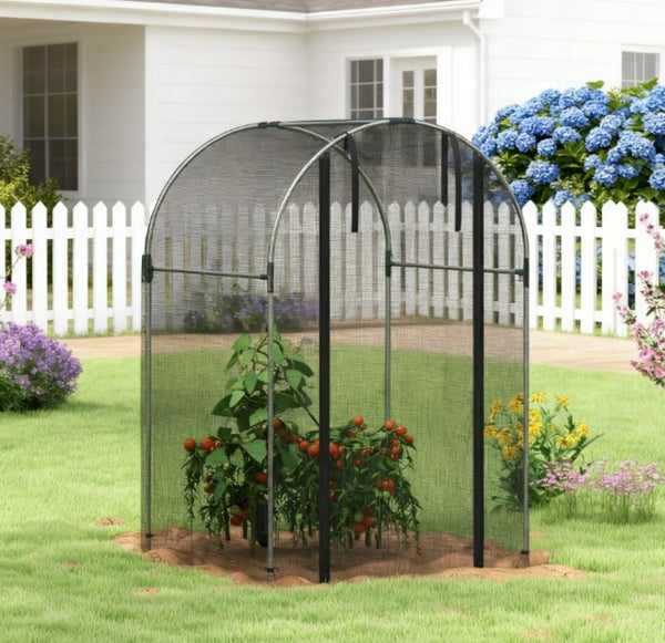 English Elm Plant Cage Galvanized Steel Garden Enclosure with Hdpe Mesh and Zippered Walk-in Door T3971P423118