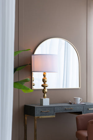 English Elm D15x29.5" Marble Pedestal Table Lamp with Four-Tiered Candlestick Silhouette and Drum Shade, Elegant Accent Gold+White W2078P395554