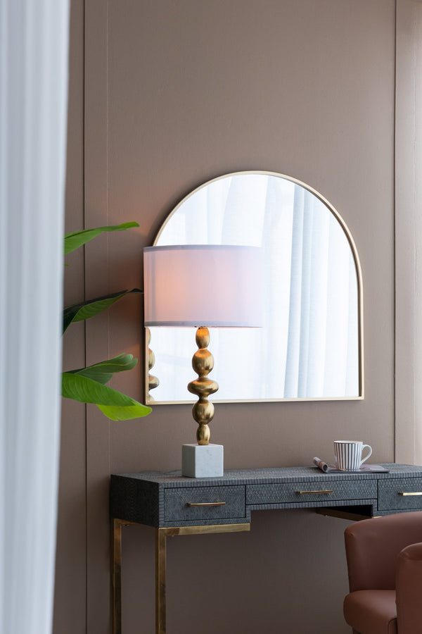 English Elm D15x29.5" Marble Pedestal Table Lamp with Four-Tiered Candlestick Silhouette and Drum Shade, Elegant Accent Gold+White W2078P395554