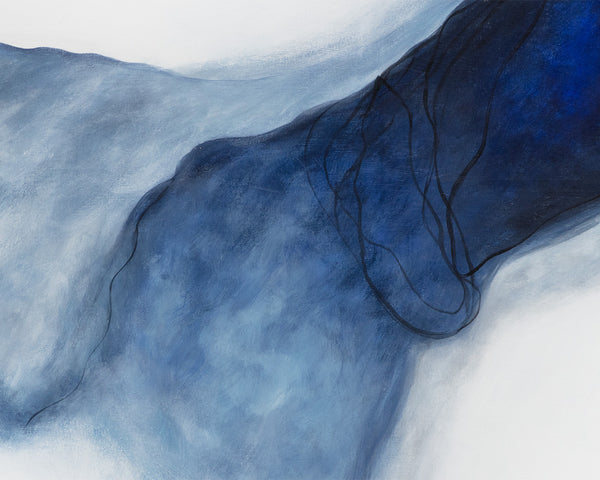 Sunpan Cool Embrace Wall Art - Hand-Painted Blue Abstract Canvas with Elegant Gold Floater Frame, 60"x40"