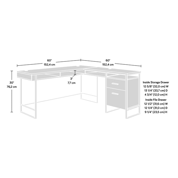English Elm L-Shaped Desk In Sleek Black Finish - Spacious Corner Workspace With Durable Design & Storage Solutions B356P367899