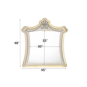 English Elm Lucienne Beige Velvet Mirror with LED Lighting, Contemporary 30"x32" Inner Mirror, Luxe Upholstery B2726P353928