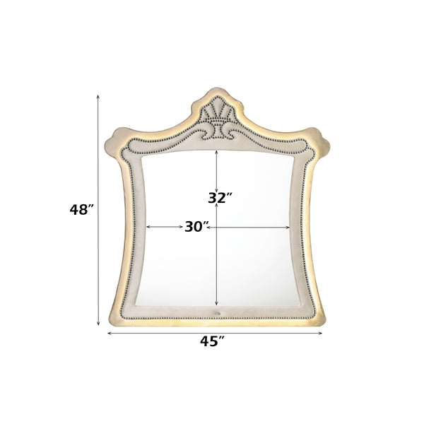 English Elm Lucienne Beige Velvet Mirror with LED Lighting, Contemporary 30"x32" Inner Mirror, Luxe Upholstery B2726P353928