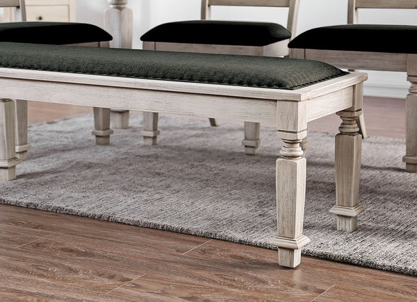 English Elm Transitional Upholstered Tufted Bench with Flannelette Cushion, Elegant Dining Seating, Glamorous Finish, 50.5" wide Antique White,Gray 20 L x 53 W x 7 H B2741P366069