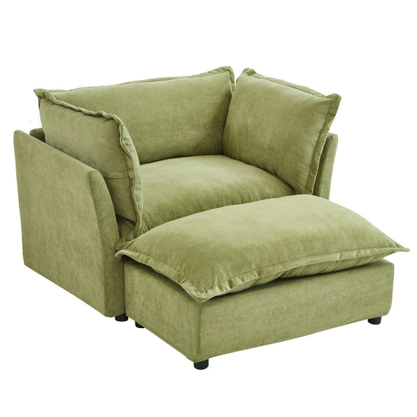 English Elm Modern Chenille Accent Chair with Ottoman Plush Wide Seat Curved Arms for Bedroom Green N719P428439F