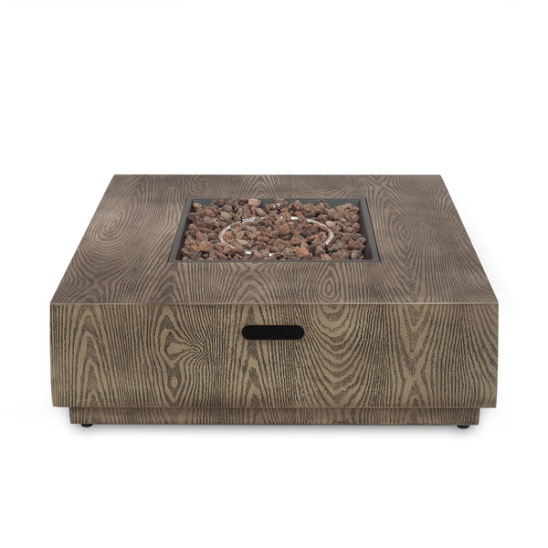 English Elm Christopher Knight Home® - WELLINGTON Square Iron Wood-Pattern Fire Pit 50,000 BTU Outdoor Tank-Ready 42.25" Rustic Patio Warmth 69676.00WPBRN-50K
