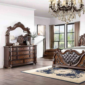 English Elm Brown Cherry Dresser with Genuine Marble Top Bronze Hardware Traditional Bedroom Storage B2741P448890