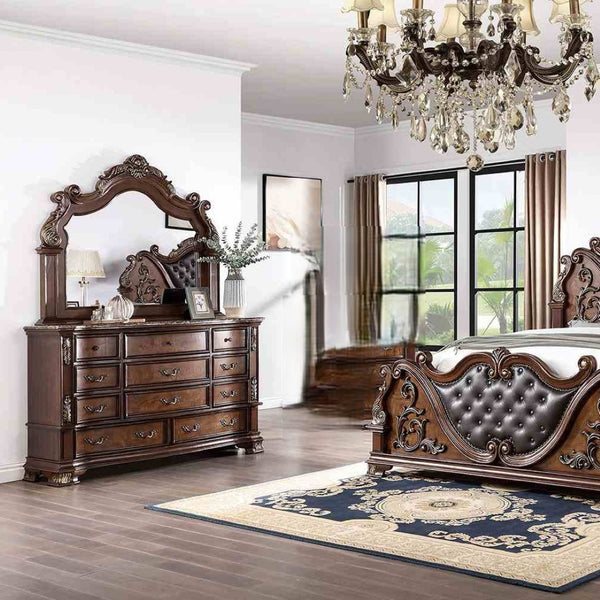English Elm Brown Cherry Dresser with Genuine Marble Top Bronze Hardware Traditional Bedroom Storage B2741P448890