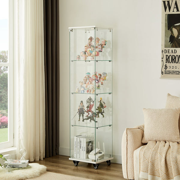 English Elm 4 Tier Glass Display Cabinet - Lockable, Mobile Showcase With 3 Acrylic Shelves For Home Or Office Decor W1668P241903