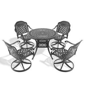 English Elm 5-Piece All-Weather Cast Aluminum Dining Set With Cushions, Swivel Chairs & Round Table For 4 W1710S00300