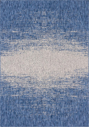 Unique Loom Outdoor Modern Ombre Machine Made Abstract Rug Blue, Ivory 8' 0" x 11' 4"