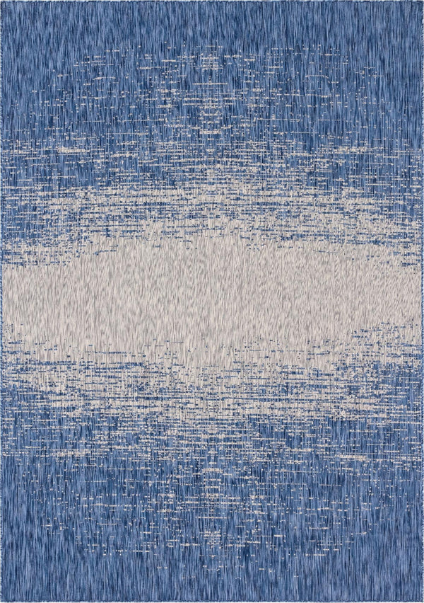 Unique Loom Outdoor Modern Ombre Machine Made Abstract Rug Blue, Ivory 8' 0" x 11' 4"