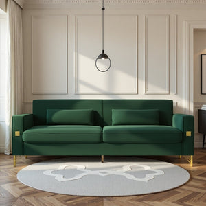 English Elm FX-P18-RG2(SOFA) Emerald Green Velvet Sofa with Gold Legs, Plush Removable Cushions & Modern Flair W57664704