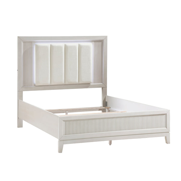 English Elm Antique Ambrose Queen Platform Bed with Footboard Storage Drawers Rustic Acacia Veneer Finish Antique White 66.75 L x 39.5 W x 8 H B011S01457