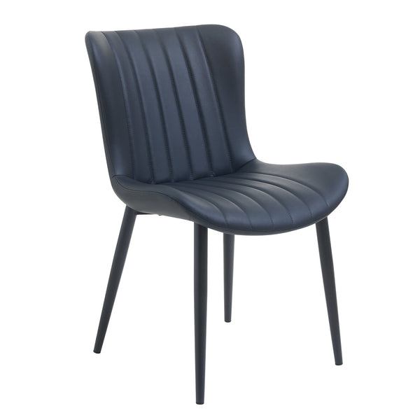 English Elm Set of 2 Dining Chairs with Thick Cushions and PU Leather Upholstery — Modern Sturdy Iron Frames for Home & Restaurant Seating Black N842P300557B