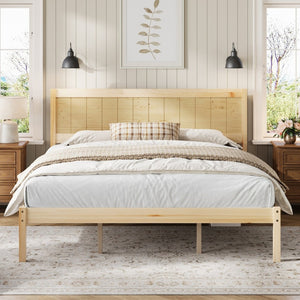 English Elm Platform King Bed Solid Pine Panel Headboard Wood Slat Base Modern Bedroom Frame Natural N709P425341N