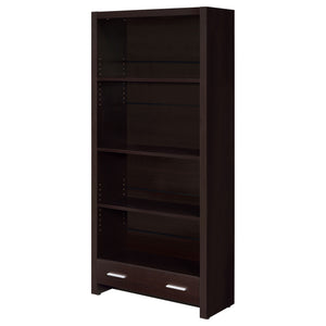 English Elm Maureen Cappuccino 5-Shelf Bookcase with Drawer — Warm Espresso-Toned Display Shelves & Hidden Storage Elegance B062P331099