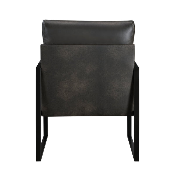 English Elm Modern Metal Accent Chair with Faux Leather Upholstery, Minimalist Frame, Comfortable Seat for Living Room Decor Dark Gray 27 L x 10 W x 23.5 H B011P255744