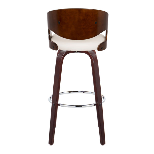 English Elm Pino 30" Mid-Century Barstool Set of 2 — 360° Swivel, White Faux Leather, Cherry Wood Legs, Chrome Footrest B202S00635