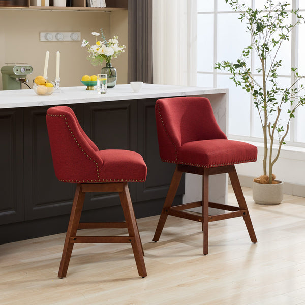 English Elm Counter Curved Back Swivel Barstool with Thick Cushioned Seat, 360° Rotation, Durable Rubberwood Frame, Supports 300 lbs WINE RED W1143P237898